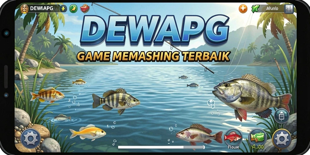 Tampilan gameplay seru dalam DEWAPG dengan aktivitas memancing.