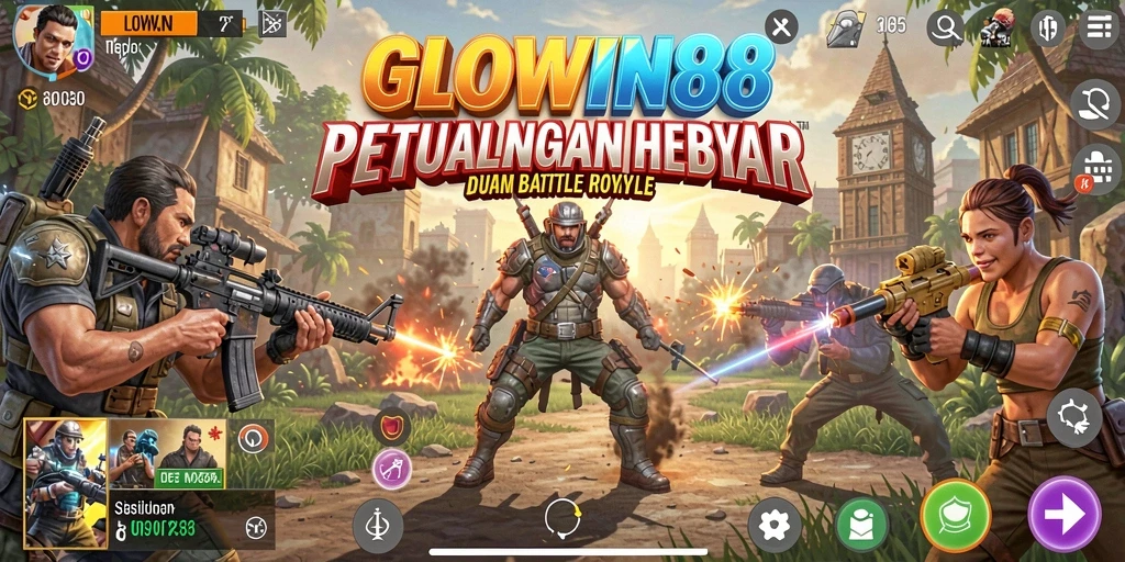 Tampilan gameplay mendebarkan di arena Battle Royale GLOWIN88.