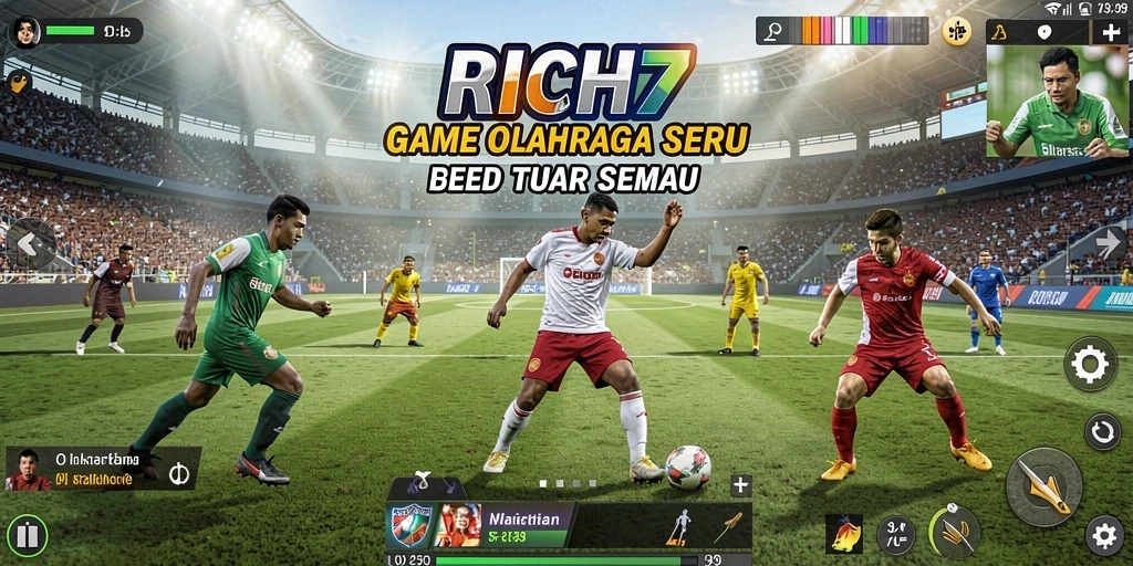 Tangkapan layar dari gameplay RICH7 menunjukkan aksi olahraga menarik.