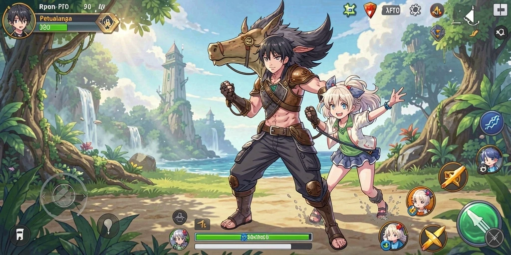 Screenshot gameplay RPRR menampilkan karakter Anime menarik.