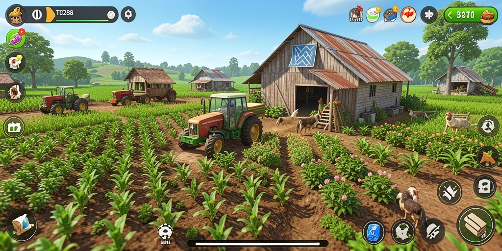 Tangkapan layar TO288 menunjukkan gameplay seru dengan berbagai tanaman dan hewan.